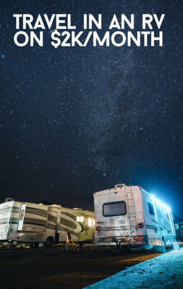 Shutterstock image of two motorhomes parked in the dark under the stars